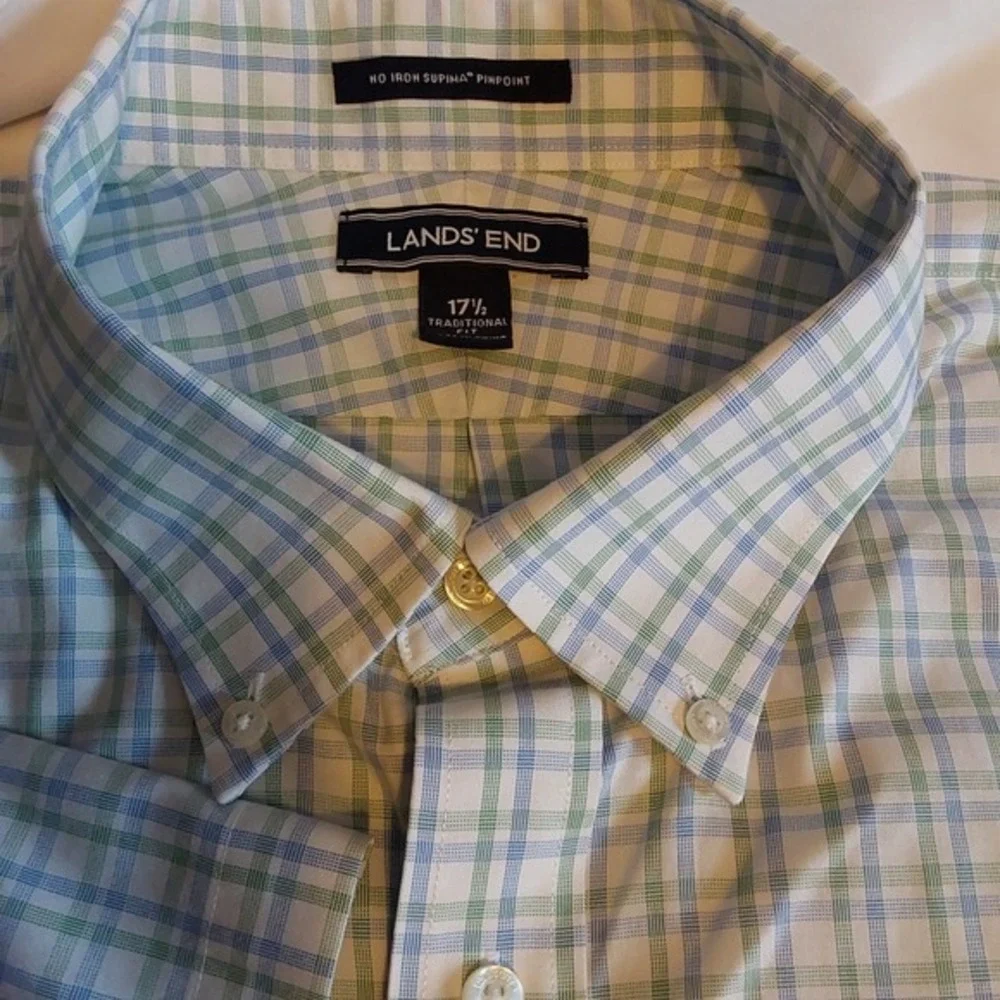 Lands' End Men's Dress Shirt 17.5 Traditional Fit 100% Supima Cotton‎ Non-Iron